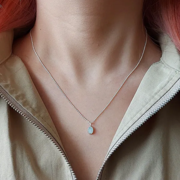 Studio Jewellery Necklaces-Tiny White Oval Shell Silver Necklace