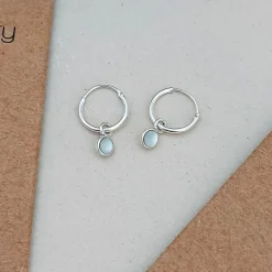 Studio Jewellery Hoop Earrings | Earrings-Tiny White Shell Hoop Charm Earrings