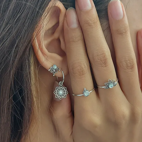 Studio Jewellery Feature & Stacker Rings | Rings-Tri Bead Mandala Silver Ring