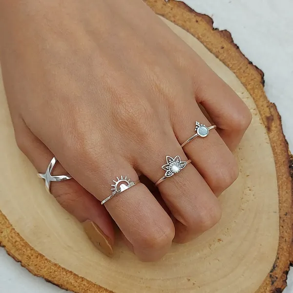 Studio Jewellery Feature & Stacker Rings | Rings-Tri Bead Mandala Silver Ring