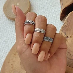 Studio Jewellery Midi And Knuckle Rings | Rings-Tri Rope MIDI Silver Knuckle Ring