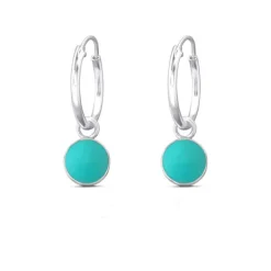 Studio Jewellery Hoop Earrings | Earrings-Turquoise Disc Charm Silver Hoop Earrings