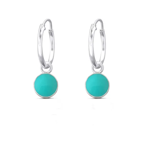 Studio Jewellery Hoop Earrings | Earrings-Turquoise Disc Charm Silver Hoop Earrings