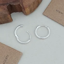 Studio Jewellery Hoop Earrings | Earrings-Twisted Rope Silver Hoop Earrings