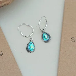 Studio Jewellery Hoop Earrings | Earrings-Water Drop Abalone Hoop Charm Earrings
