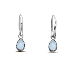 Studio Jewellery Hoop Earrings | Earrings-Water Drop Blue Shell Hoop Charm Earrings