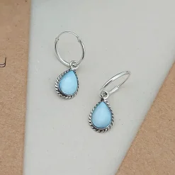 Studio Jewellery Hoop Earrings | Earrings-Water Drop Blue Shell Hoop Charm Earrings
