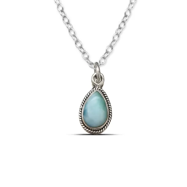 Studio Jewellery Necklaces-Water Drop Larimar Silver Necklace