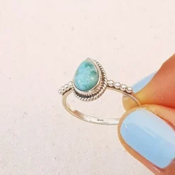 Studio Jewellery Gem Stone Rings | Rings-Water Drop Larimar Silver Ring