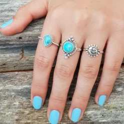 Studio Jewellery Gem Stone Rings | Rings-Water Drop Larimar Silver Ring