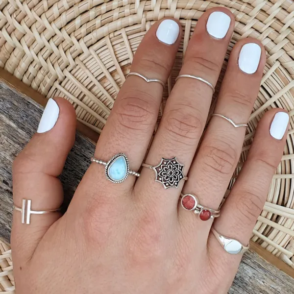 Studio Jewellery Gem Stone Rings | Rings-Water Drop Larimar Silver Ring