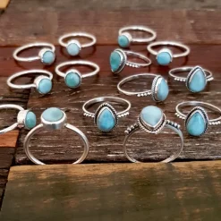 Studio Jewellery Gem Stone Rings | Rings-Water Drop Larimar Silver Ring