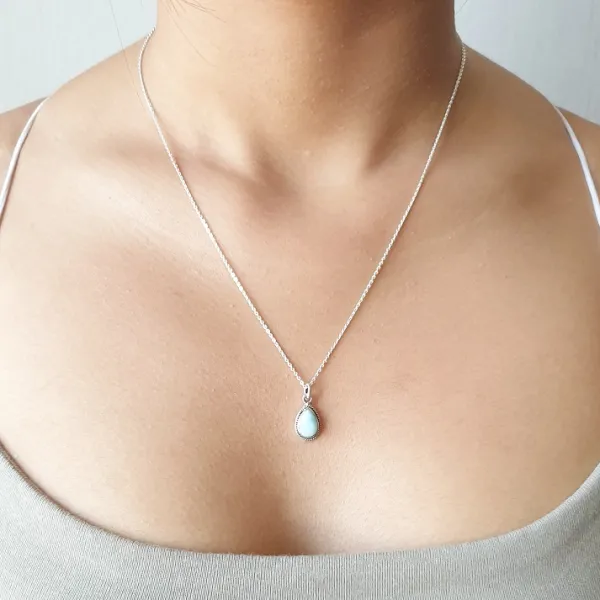 Studio Jewellery Necklaces-Water Drop Larimar Silver Necklace