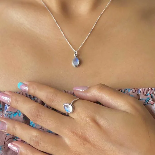 Studio Jewellery Necklaces-Water Drop Moonstone Silver Necklace