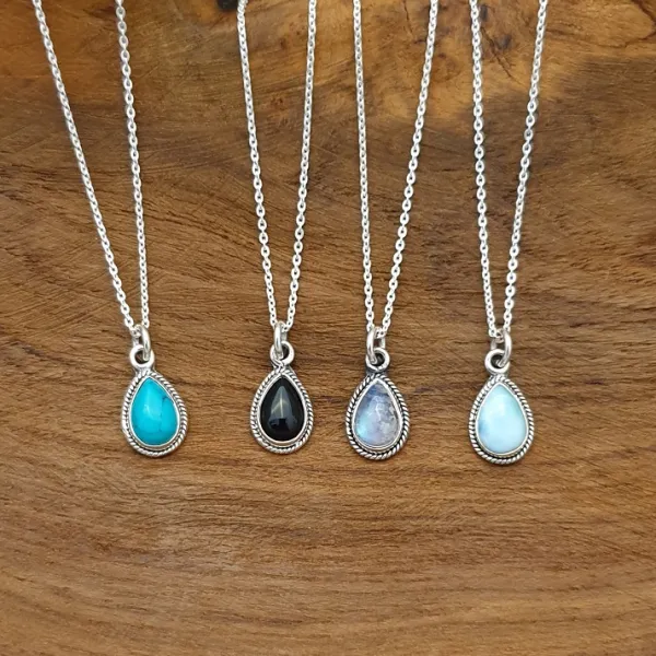 Studio Jewellery Necklaces-Water Drop Moonstone Silver Necklace