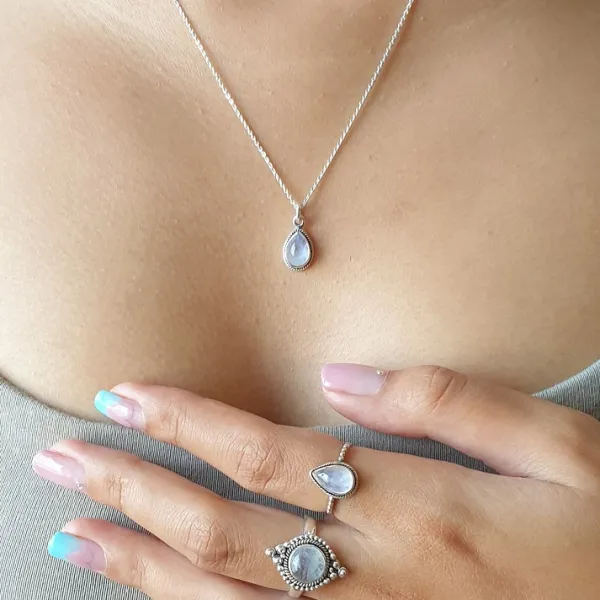 Studio Jewellery Necklaces-Water Drop Moonstone Silver Necklace
