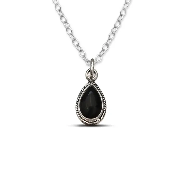 Studio Jewellery Necklaces-Water Drop Onyx Silver Necklace