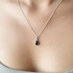 Studio Jewellery Necklaces-Water Drop Onyx Silver Necklace