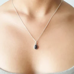 Studio Jewellery Necklaces-Water Drop Onyx Silver Necklace