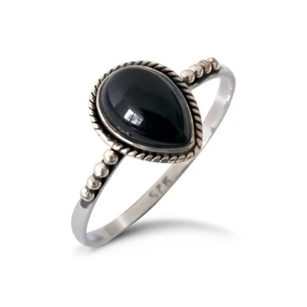 Studio Jewellery Feature & Stacker Rings | Rings-Water Drop Onyx Sterling Silver Ring