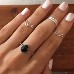 Studio Jewellery Feature & Stacker Rings | Rings-Water Drop Onyx Sterling Silver Ring