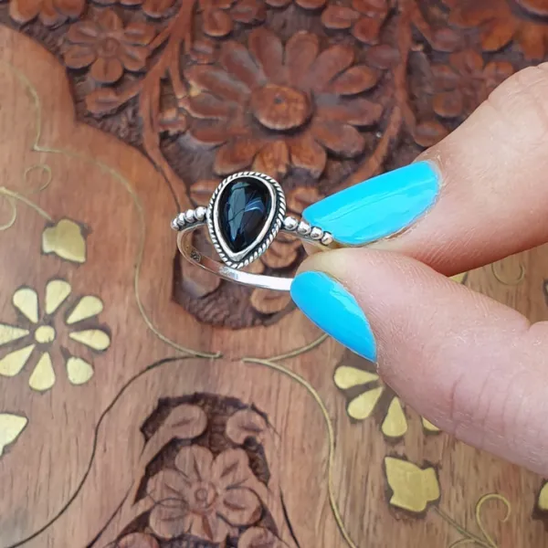 Studio Jewellery Feature & Stacker Rings | Rings-Water Drop Onyx Sterling Silver Ring
