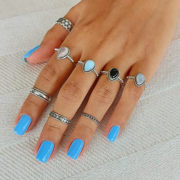 Studio Jewellery Feature & Stacker Rings | Rings-Water Drop Onyx Sterling Silver Ring