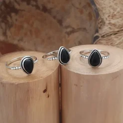 Studio Jewellery Feature & Stacker Rings | Rings-Water Drop Onyx Sterling Silver Ring
