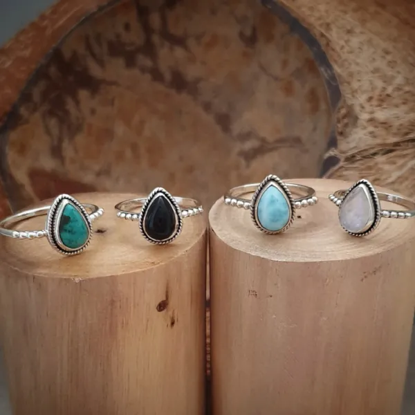 Studio Jewellery Feature & Stacker Rings | Rings-Water Drop Onyx Sterling Silver Ring