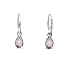 Studio Jewellery Earrings | Hoop Earrings-Water Drop Pink Shell Hoop Charm Earrings