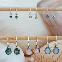 Studio Jewellery Earrings | Hoop Earrings-Water Drop Pink Shell Hoop Charm Earrings
