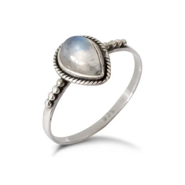 Studio Jewellery Gem Stone Rings | Rings-Water Drop Rainbow Moonstone Sterling Silver Ring