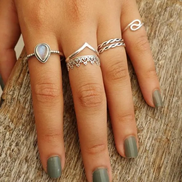 Studio Jewellery Gem Stone Rings | Rings-Water Drop Rainbow Moonstone Sterling Silver Ring