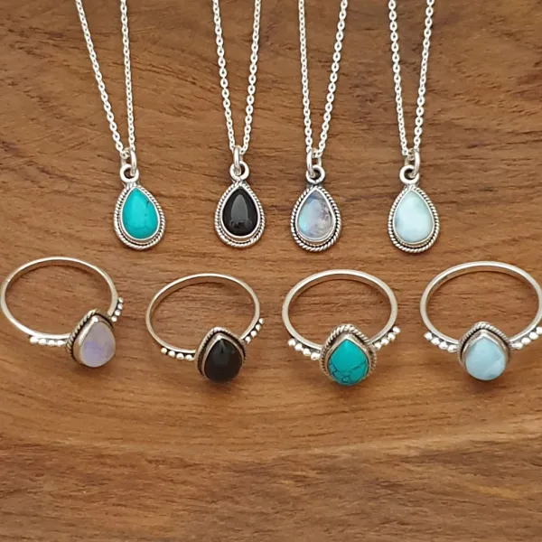 Studio Jewellery Gem Stone Rings | Rings-Water Drop Rainbow Moonstone Sterling Silver Ring