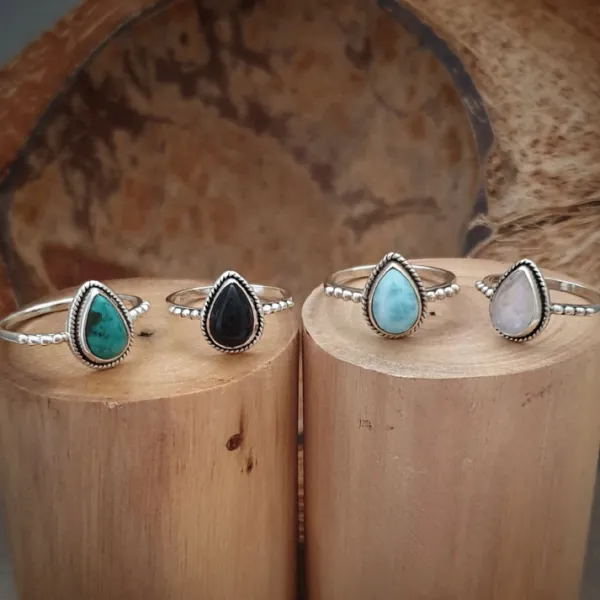 Studio Jewellery Gem Stone Rings | Rings-Water Drop Rainbow Moonstone Sterling Silver Ring