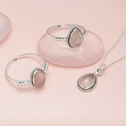 Studio Jewellery Necklaces-Water Drop Rose Quartz Silver Necklace