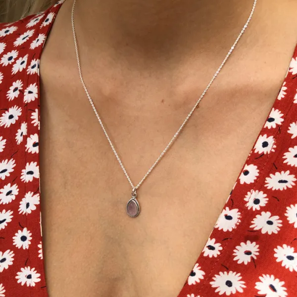 Studio Jewellery Necklaces-Water Drop Rose Quartz Silver Necklace