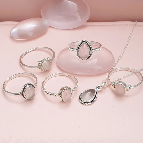 Studio Jewellery Necklaces-Water Drop Rose Quartz Silver Necklace