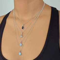 Studio Jewellery Necklaces-Water Drop Rose Quartz Silver Necklace