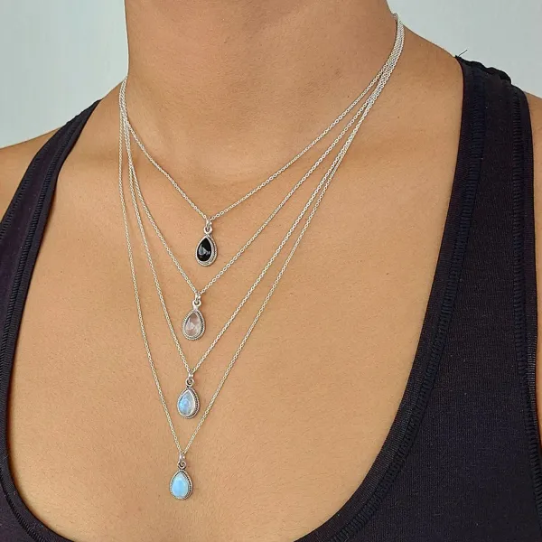 Studio Jewellery Necklaces-Water Drop Rose Quartz Silver Necklace
