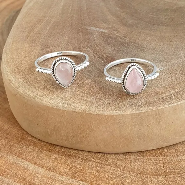 Studio Jewellery Gem Stone Rings | Rings-Water Drop Rose Quartz Sterling Silver Ring