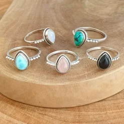 Studio Jewellery Gem Stone Rings | Rings-Water Drop Rose Quartz Sterling Silver Ring