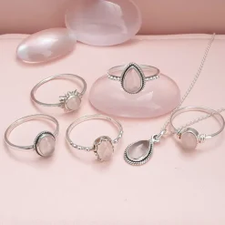 Studio Jewellery Gem Stone Rings | Rings-Water Drop Rose Quartz Sterling Silver Ring