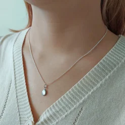 Studio Jewellery Necklaces-Water Drop White Shell Silver Necklace