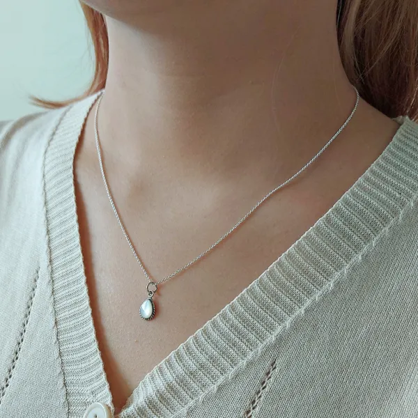 Studio Jewellery Necklaces-Water Drop White Shell Silver Necklace