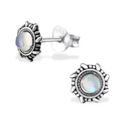 Studio Jewellery Stud Earrings | Earrings-White Fire Faux Opal Silver Stud Earrings