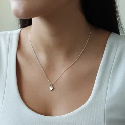 Studio Jewellery Necklaces-White Heart Shell Silver Necklace