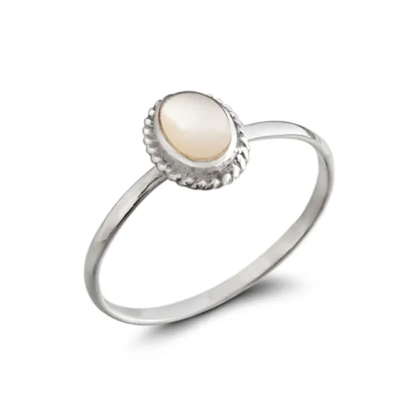 Studio Jewellery Gem Stone Rings | Rings-White Oval Shell Rope Edge Ring