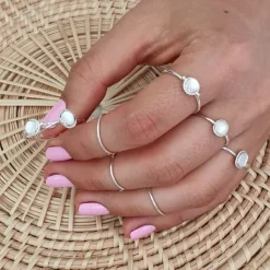 Studio Jewellery Gem Stone Rings | Rings-White Oval Shell Rope Edge Ring