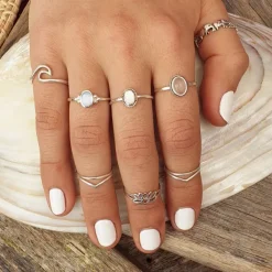 Studio Jewellery Gem Stone Rings | Rings-White Oval Shell Rope Edge Ring
